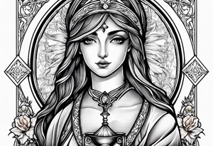 Female saint holding a chalice tattoo idea