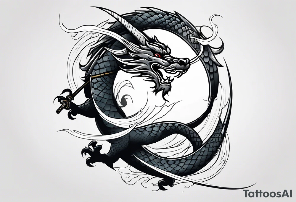 Japanese Dragon wrapped in a katana sword tattoo idea