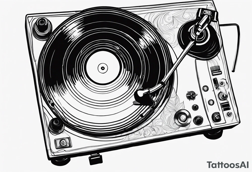 Recordplayer fineline minimalistic from above outline only tattoo idea