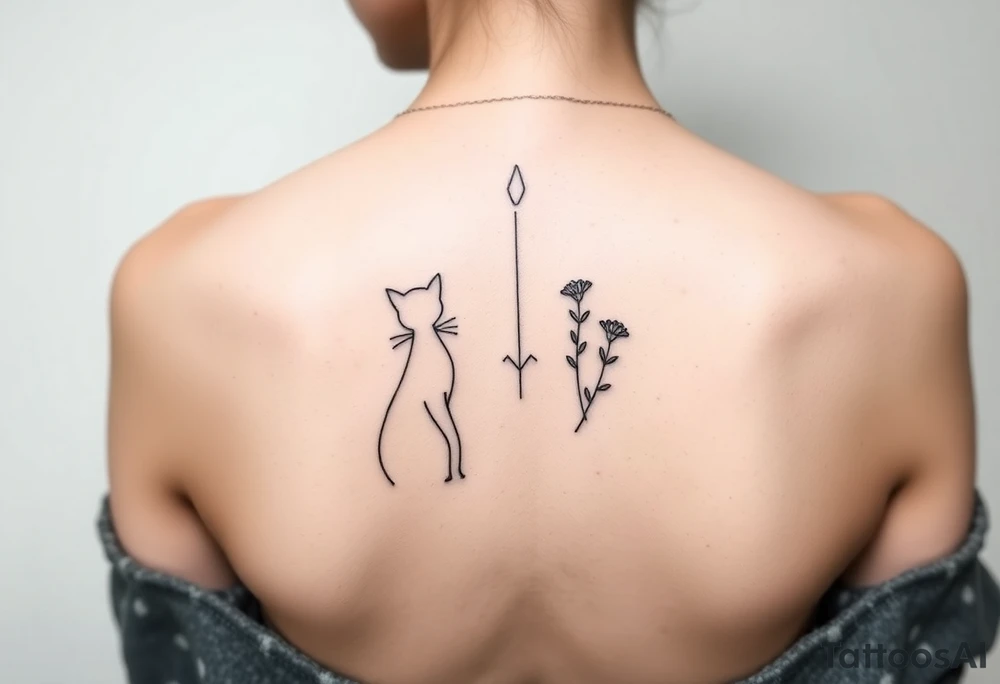 Minimalist Artemis symbolism including cat and mugwort tattoo idea