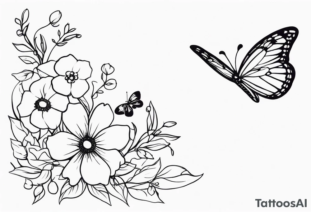 flowers and butterflies tattoo idea