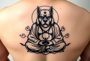 Meditating fat Buddha with dog head tattoo idea