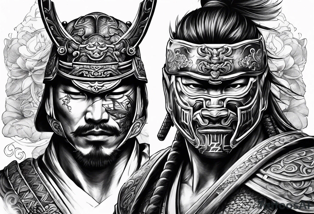Battle  samurai with mask tattoo idea