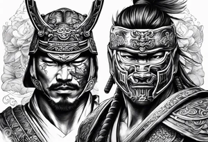 Battle  samurai with mask tattoo idea