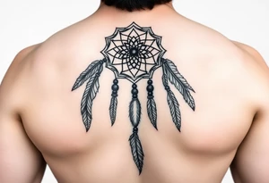 native dreamcatcher with flowing feathers and sacred beads tattoo idea