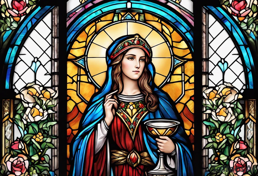 holy saint barbara stained glass holding a chalice tattoo idea
