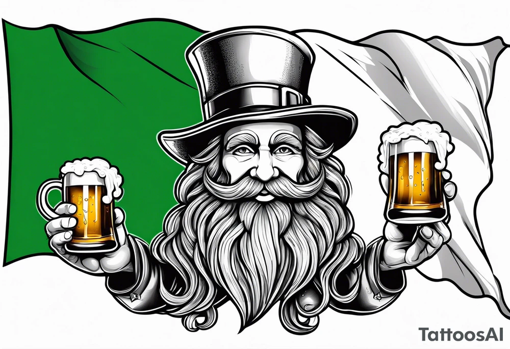 Ireland flag with a leprechaun and a beer tattoo idea