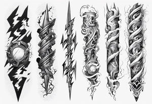 forearm sleeve lightning and clouds pattern tattoo idea