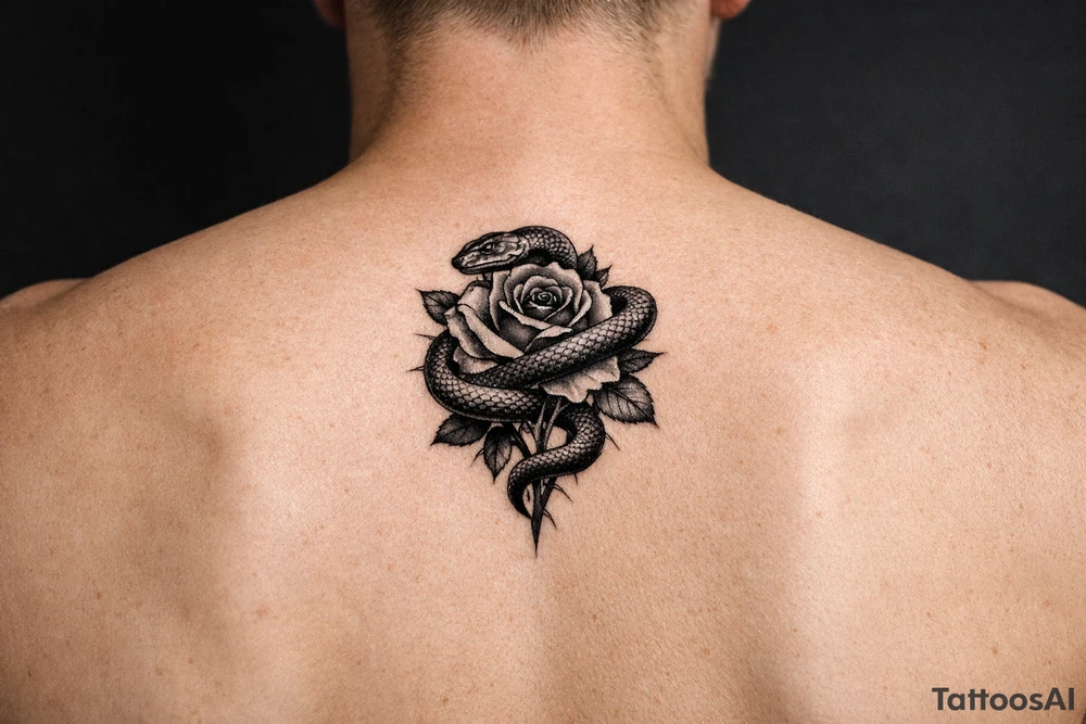 Snake wrapped around rose make it look realistic and hot tattoo idea