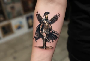 gladiator standing colosseum interior combat sword helmet cape sand wind eagle legion tattoo idea