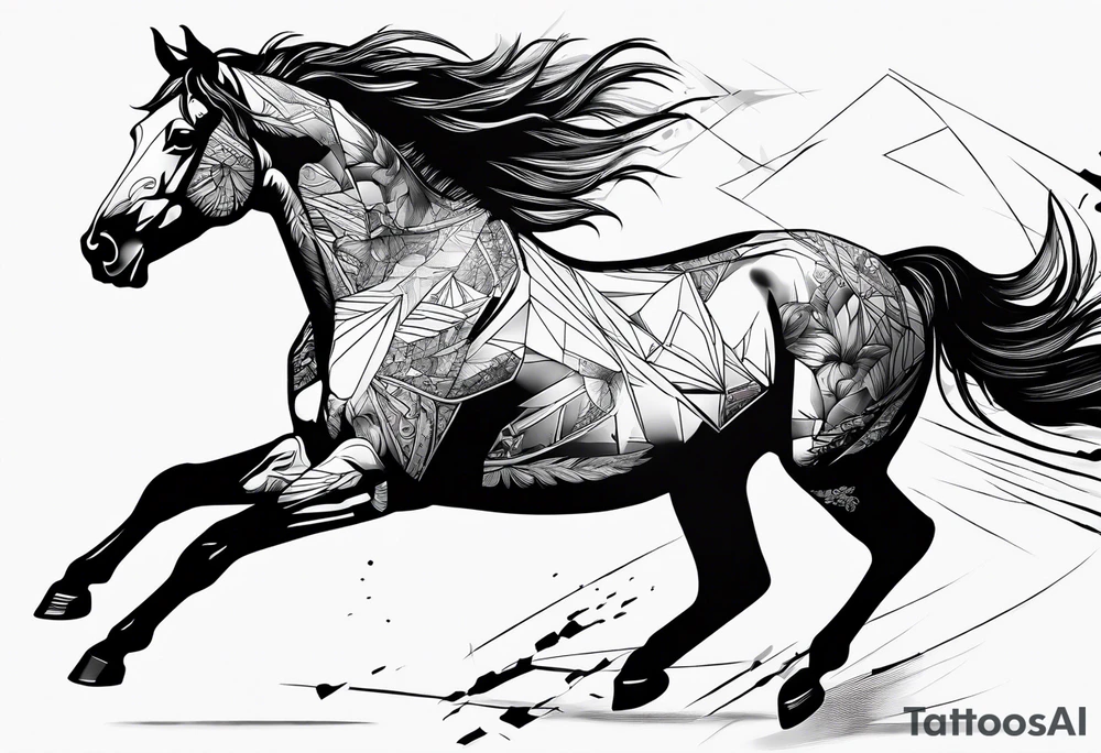 Mustang horse running along blood stomping tattoo idea