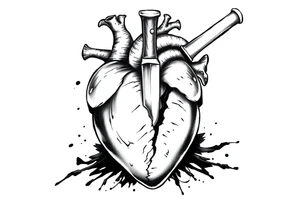 A brown heart that has a knife in it and shows pain tattoo idea