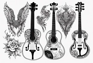 CROSSEED ACOUSTIC GUITAR AND VIOLIN WITH WINGS tattoo idea