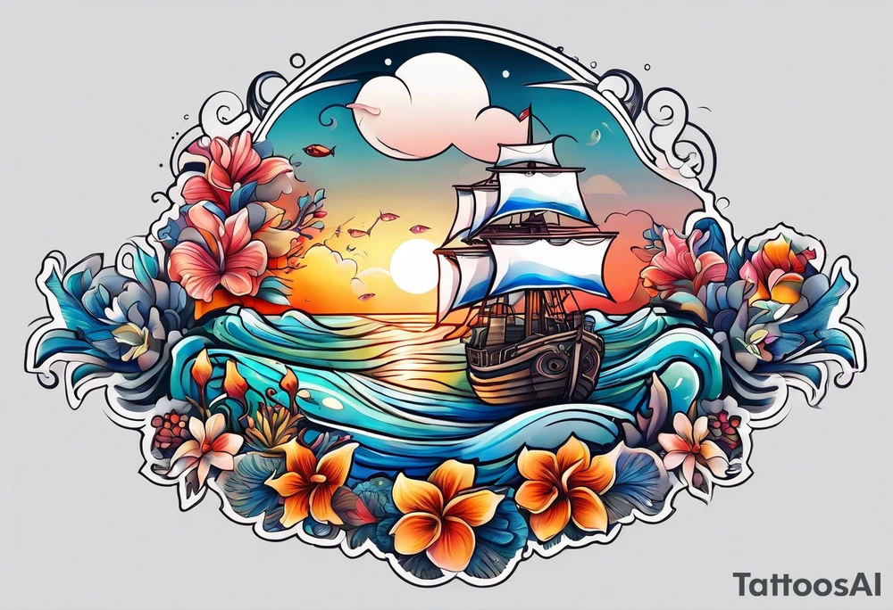 sea, night, flower, fish, republic dominicana tattoo idea