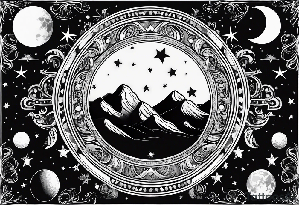 Moon phases stars clouds no background tattoo idea