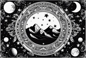 Moon phases stars clouds no background tattoo idea