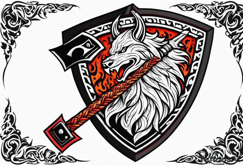 valhalla on fire sword shield axe tattoo idea
