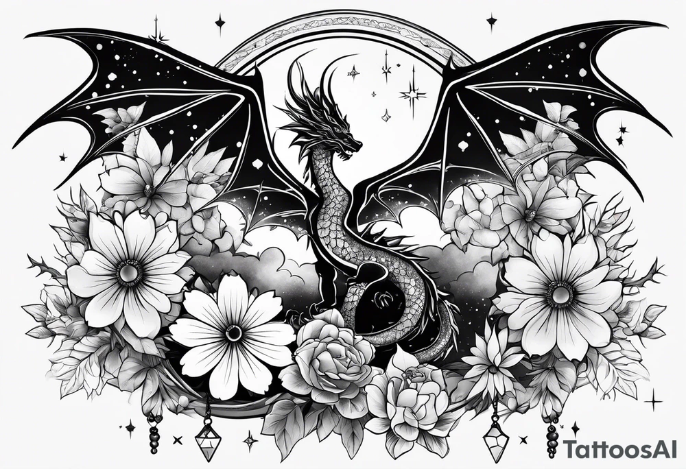 Constellation, wing , snow , cross , dragon female japan kawaii , flower tattoo idea