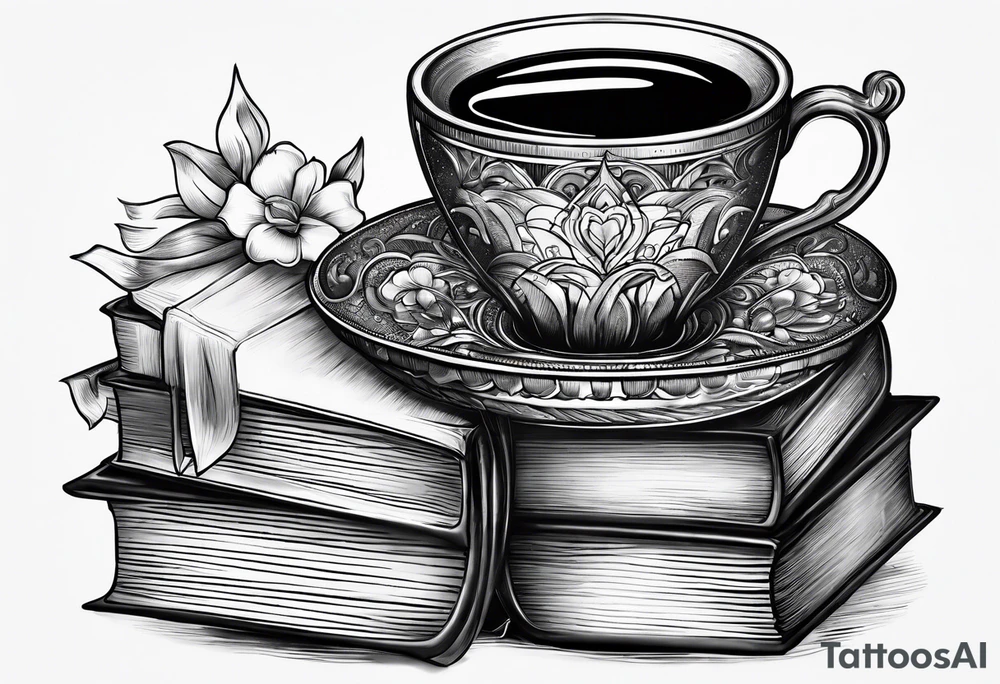4 stacked books with a cup of coffee on top tattoo idea
