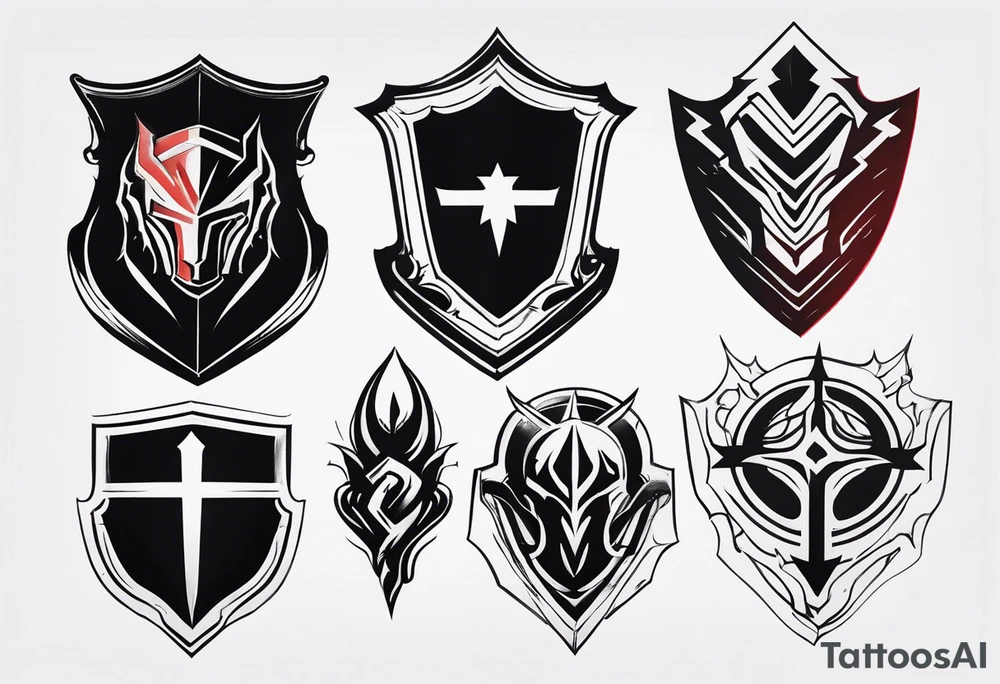 shield shadowy figures inside tattoo idea