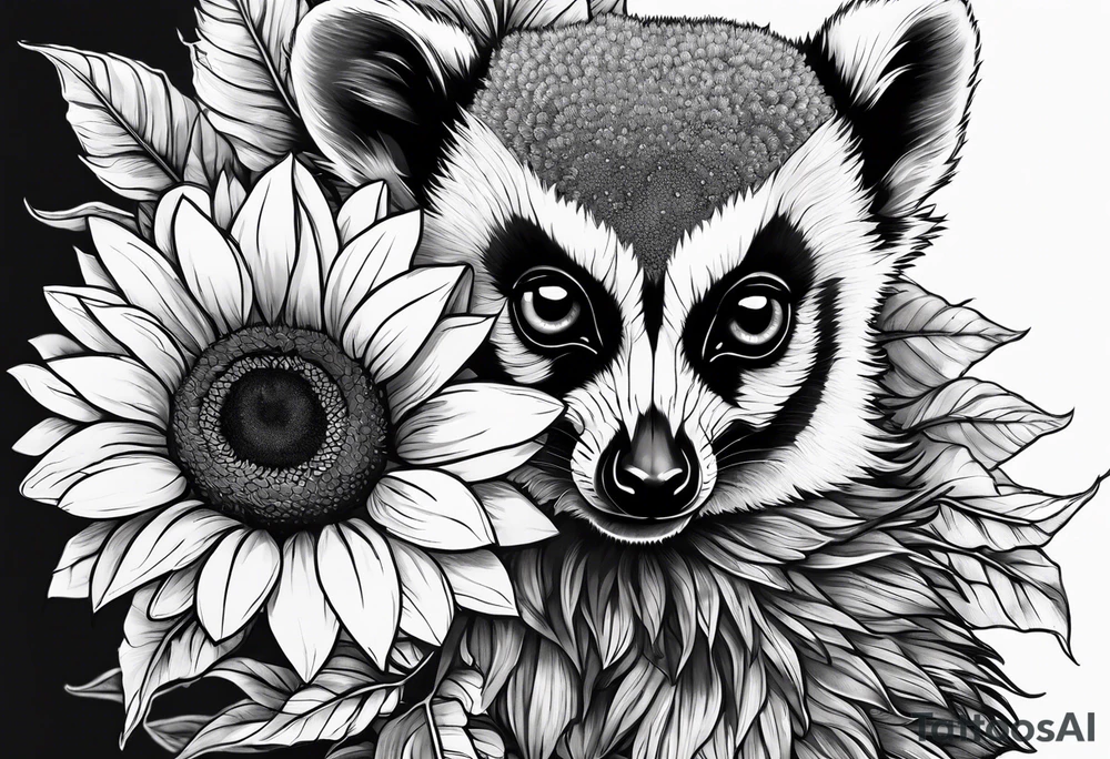 A lemur and a single sunflower tattoo idea
