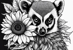 A lemur and a single sunflower tattoo idea