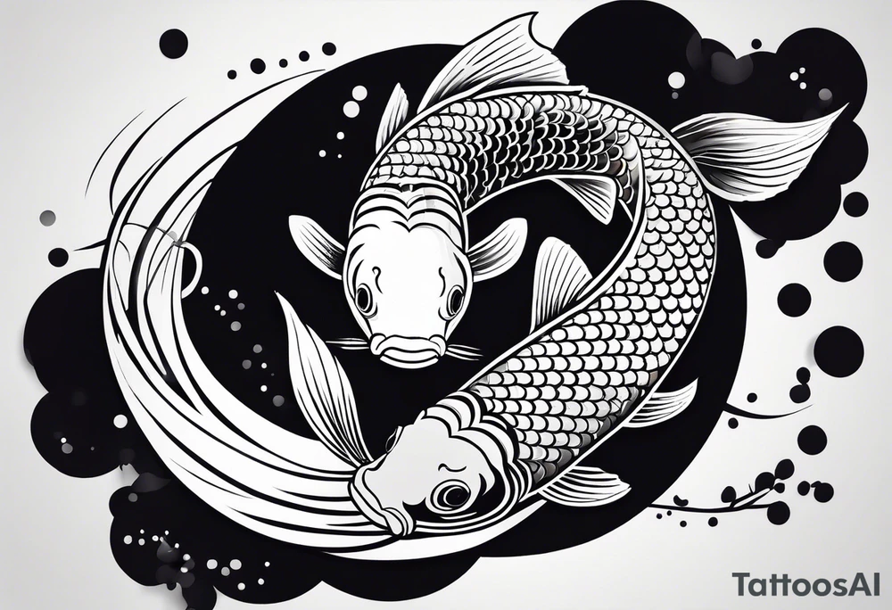 a koi fish surrounded by solid color background design tattoo idea