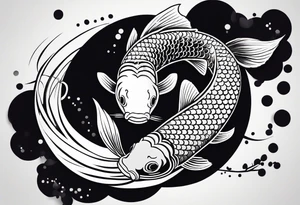 a koi fish surrounded by solid color background design tattoo idea