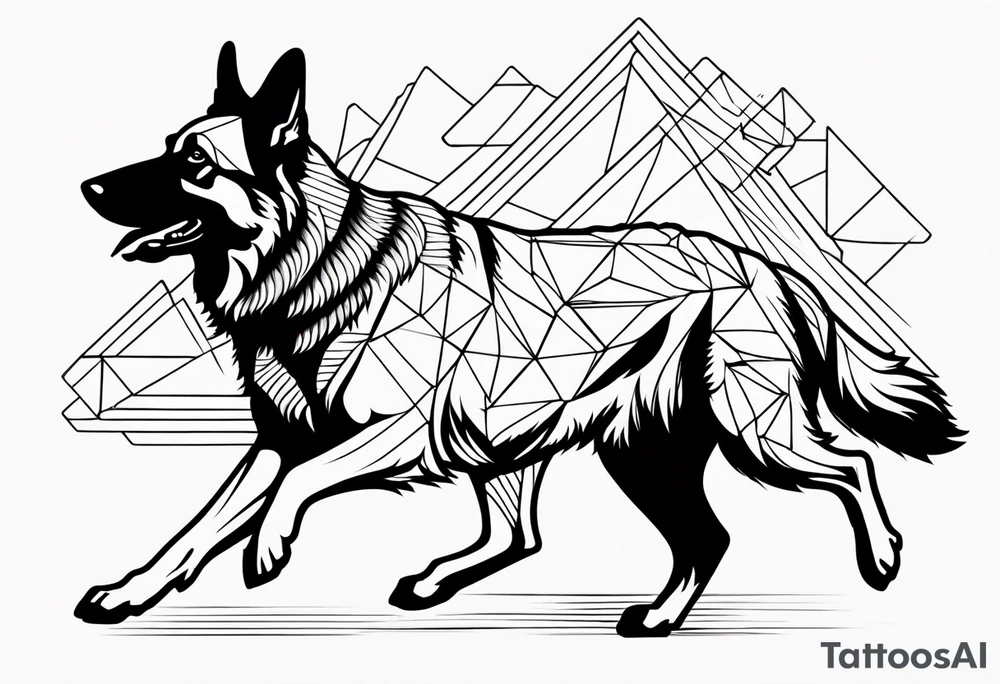 German Shepherd running into the clouds. tattoo idea