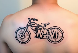 A stylized recumbent with integrated frame lettering spelling out JWM 4” long. tattoo idea
