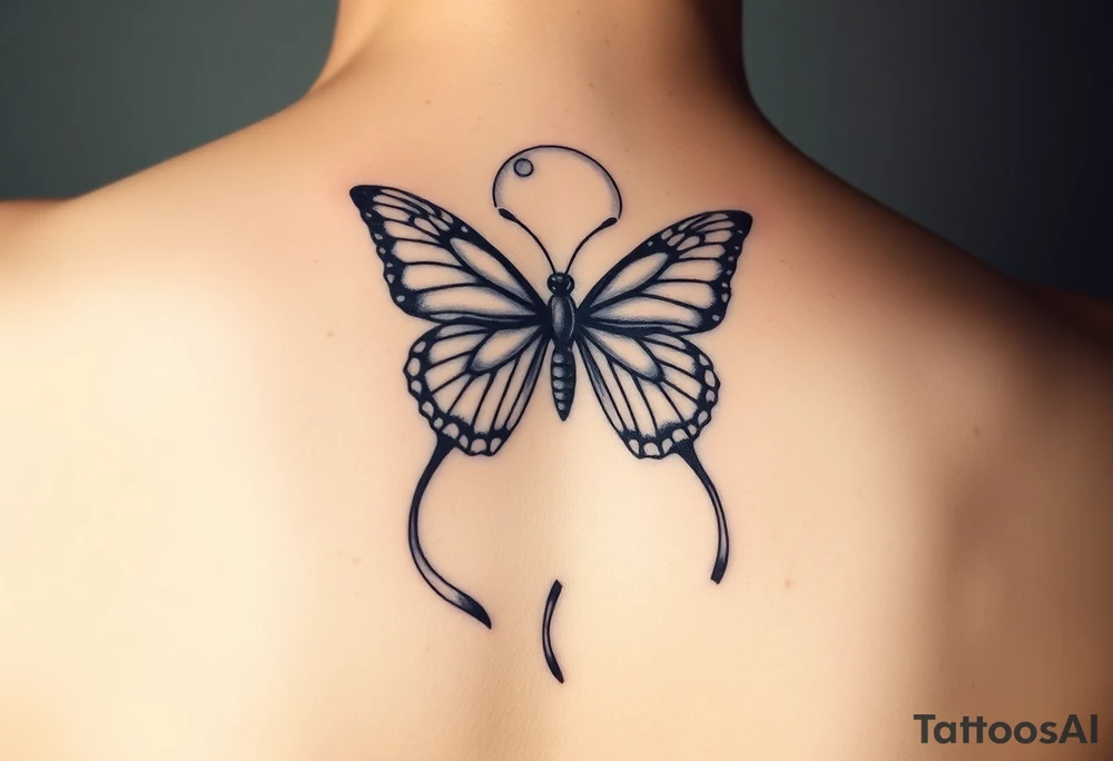 ethereal butterfly with flowing silk ribbons in moonlight tattoo idea