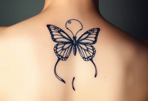 ethereal butterfly with flowing silk ribbons in moonlight tattoo idea
