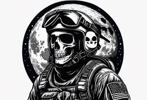 Parachutist in front of a full moon. The moon looks like a skull tattoo idea