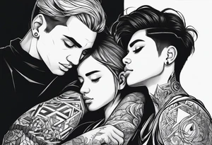 A boy laying his head on gods shoulder tattoo idea