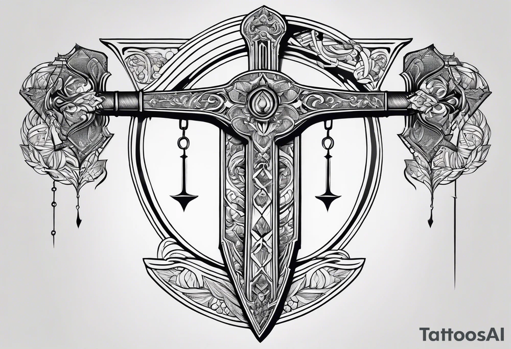 Sword with Libra scales, kinda cybersigilism, kinda earthy tattoo idea