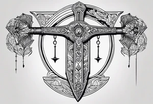 Sword with Libra scales, kinda cybersigilism, kinda earthy tattoo idea