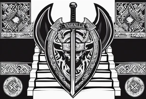 Valhalla shield sword  axe stairs tattoo idea
