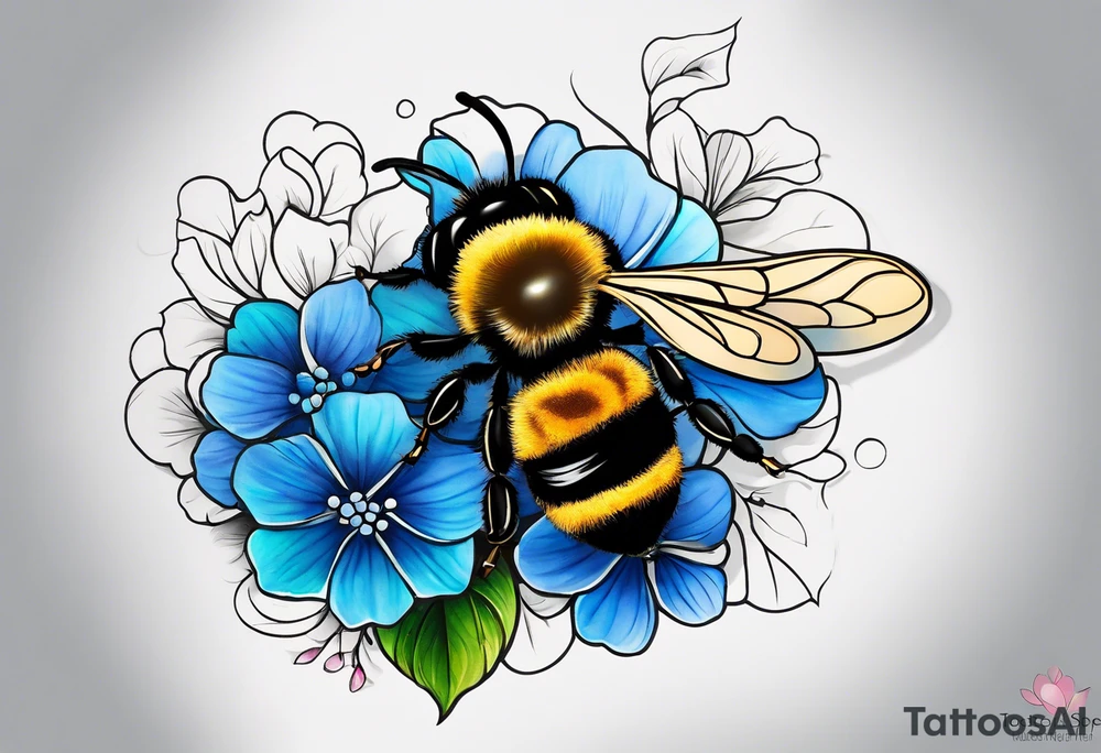 Small tattoo. There’s a hydrangea and a bee but they are not touching. Make the bee smaller than the hydrangea and have the bee off to the side. tattoo idea