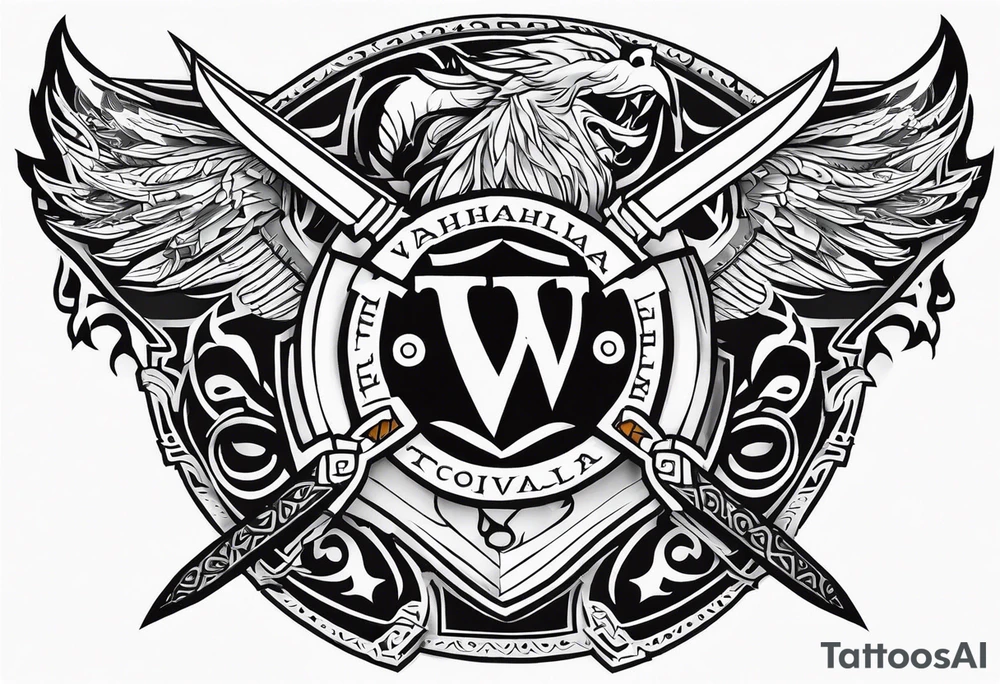 Valhalla fire sword shield warrior tattoo idea