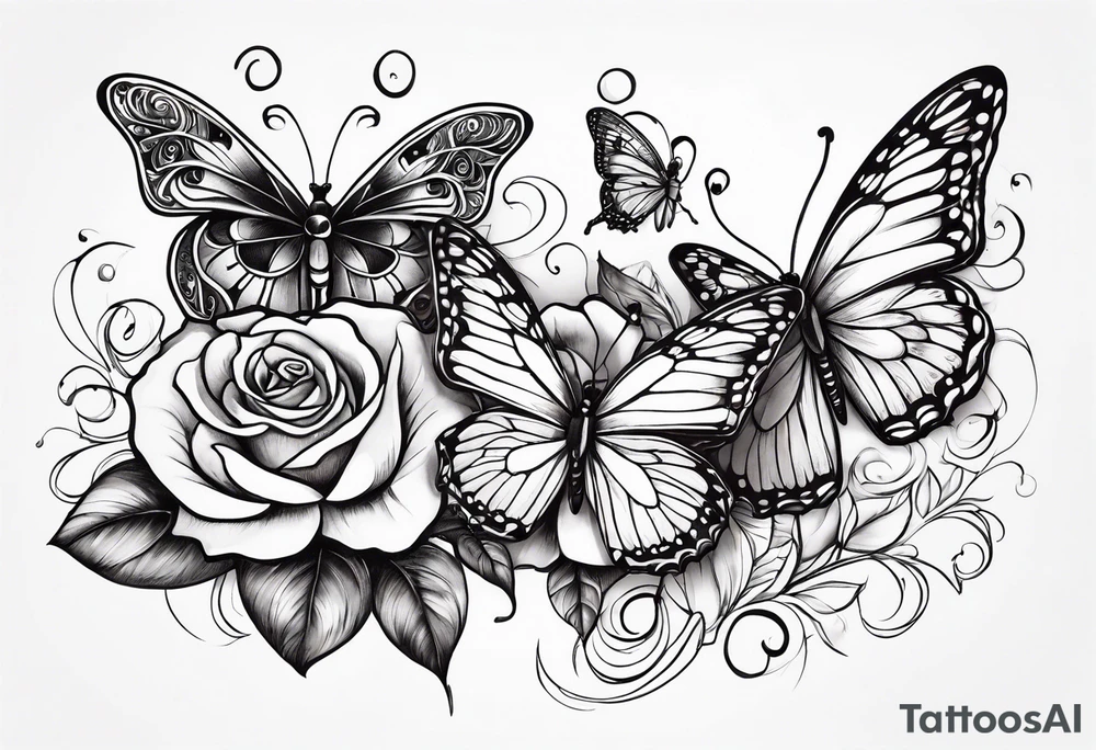 Butterflies flying with roses & filligree tattoo idea