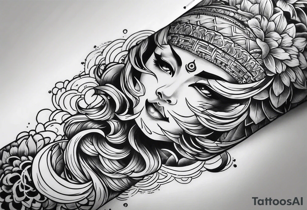 Japanese forearm sleeve stencil tattoo idea