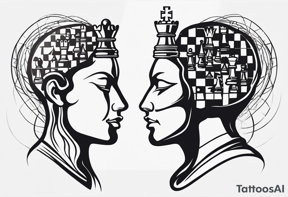 chess brain spiritual design with soft edges tattoo idea