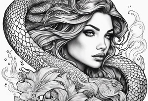 underwater, flowing serpent tail mermaid tattoo idea