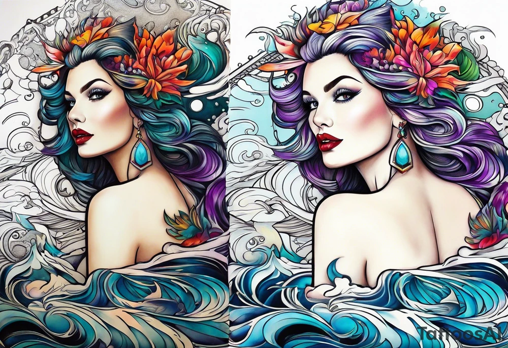 Sea witch pinup style tattoo idea
