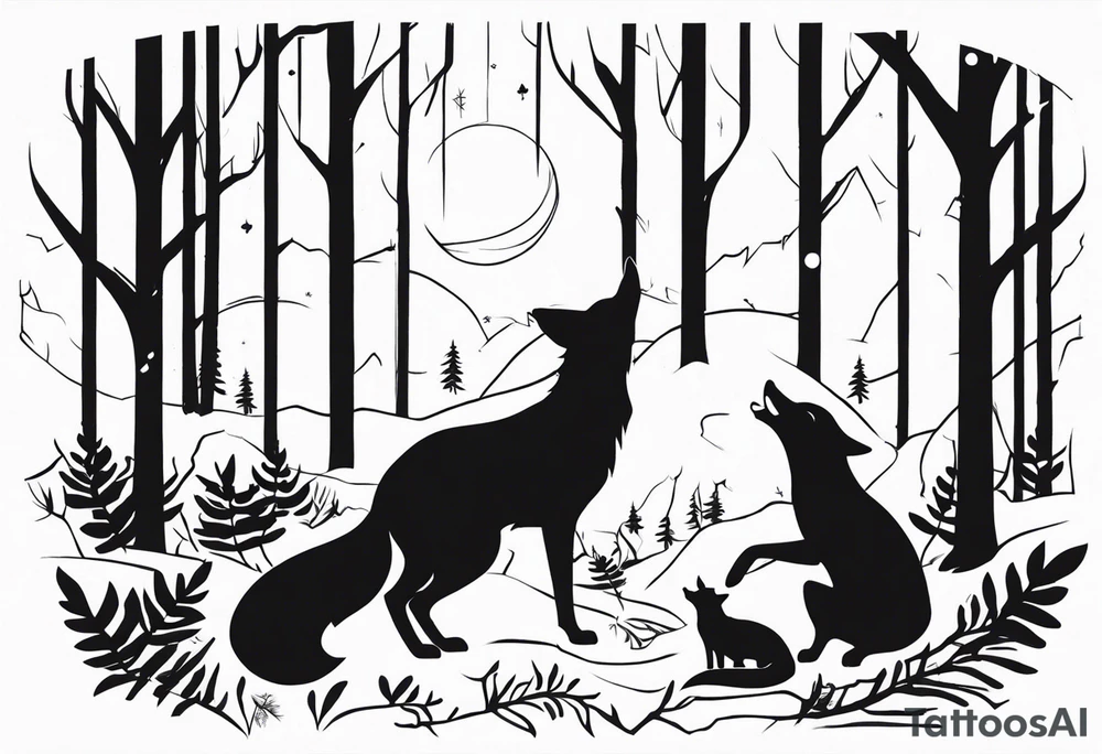 Forest mother feeding fox tattoo idea