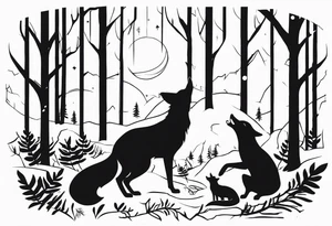 Forest mother feeding fox tattoo idea