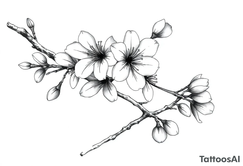 Cherry blossom branchwith rund petals tattoo idea