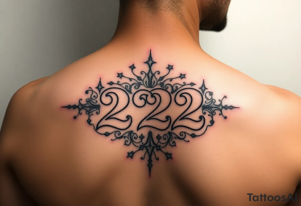 Bold 222 surrounded with love and stardust and vibration tattoo idea