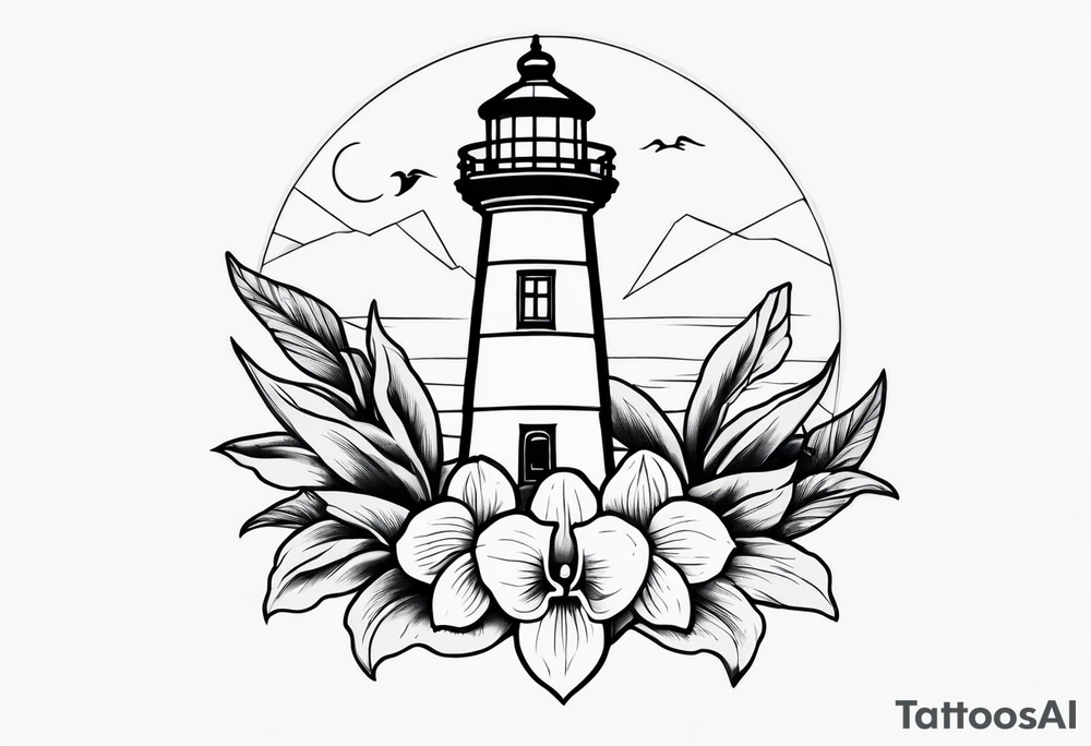 Lighthouse and an anchor and orchids tattoo idea
