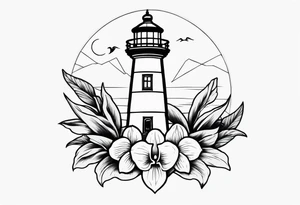 Lighthouse and an anchor and orchids tattoo idea